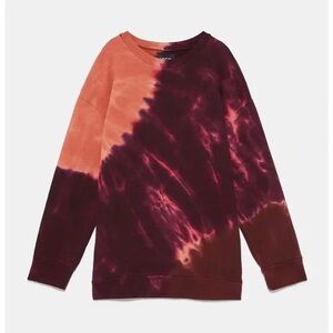 Zara Women’s Oversized Tie Dye Crewneck Sweatshirt in Purple/Orange Size M